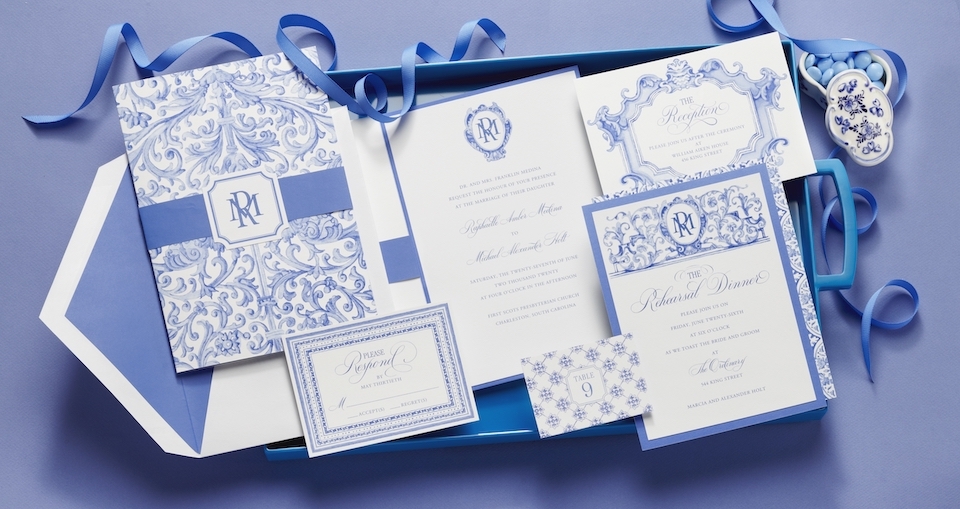 Elegant powder blue wedding invitation suite by Hyegraph